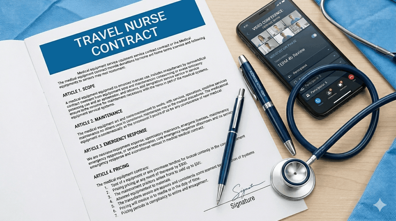 Travel nurse negotiating a contract on the phone with a recruiter