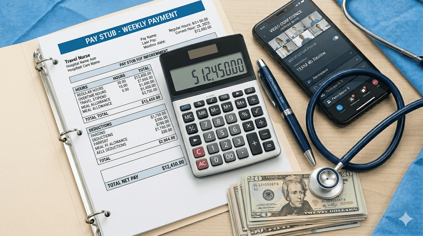 Travel nurse pay package breakdown showing taxable wage and tax-free stipend