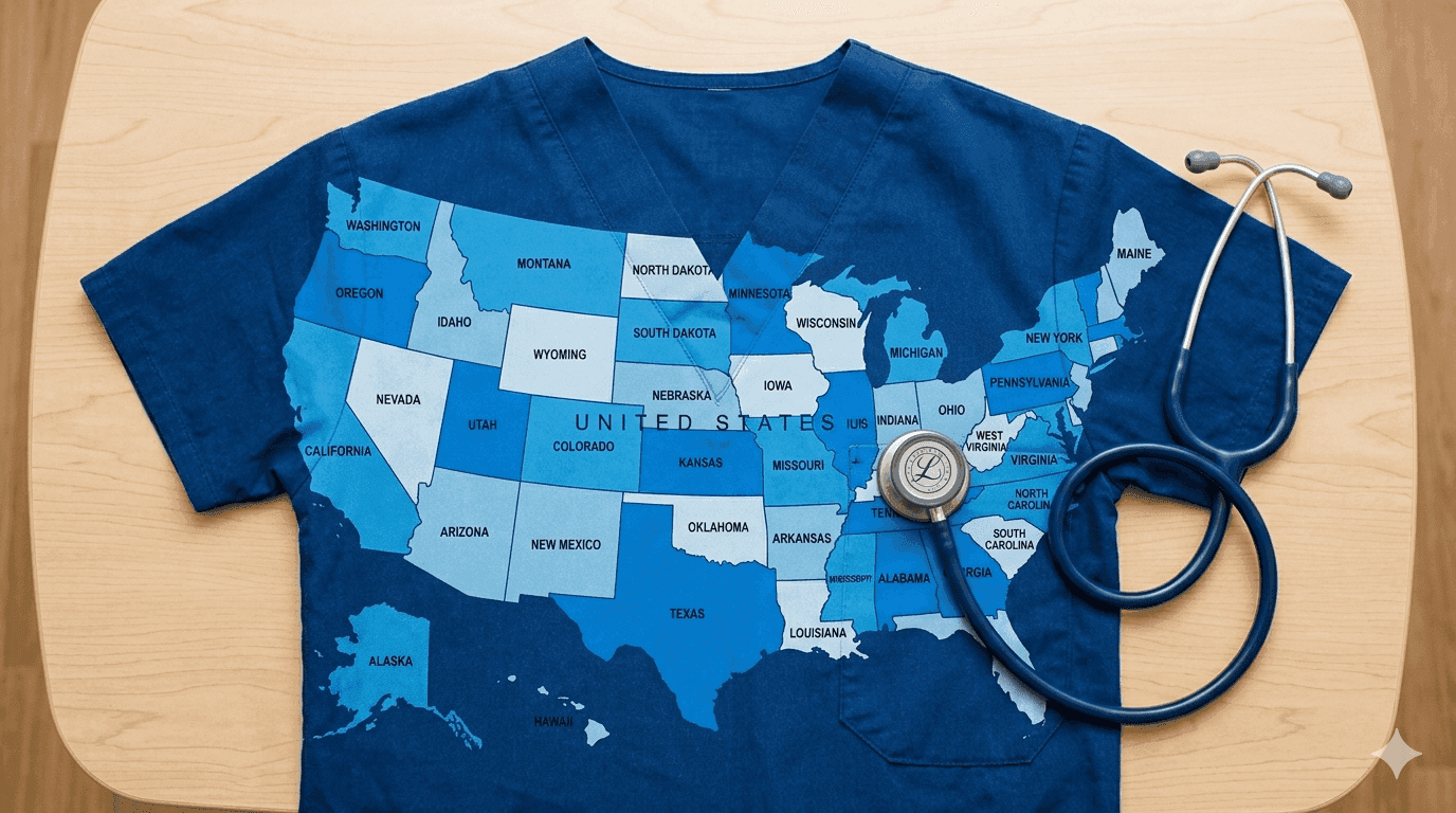 Travel nurse salary by state 2026 map showing weekly pay ranges