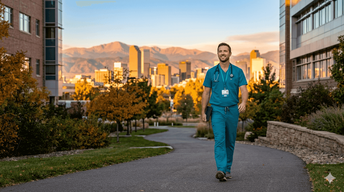 Denver nurse outside UCHealth University of Colorado Hospital