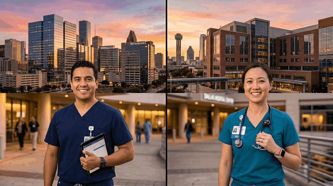 Houston vs Dallas RN salary comparison 2026 showing city-by-city pay, hospitals, and cost of living