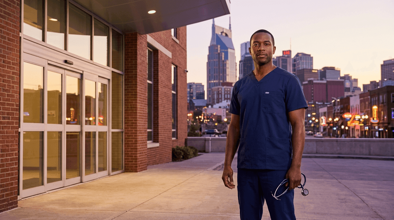 Nashville nurse outside Vanderbilt University Medical Center