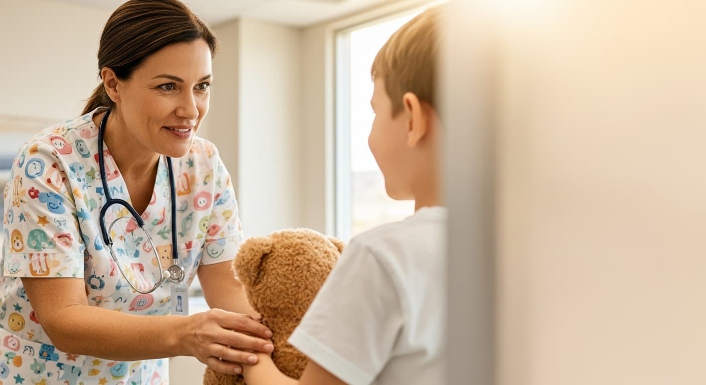 Pediatric nurse with young patient in children's hospital illustrating 2026 salary guide