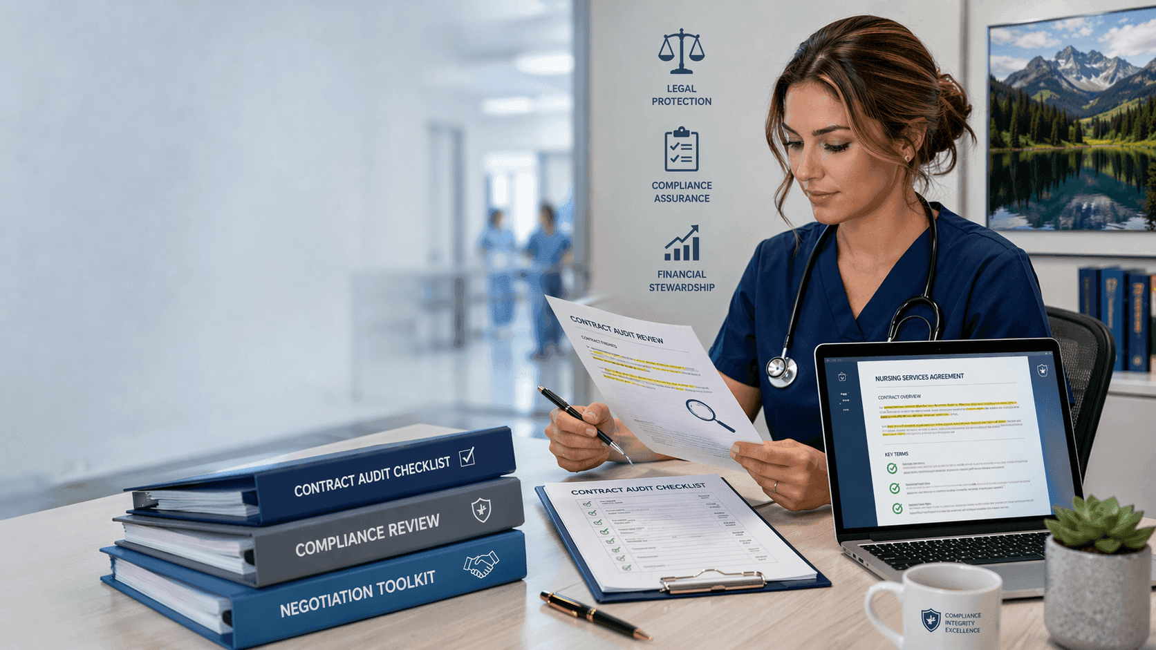 Nursing contract audit kit with checklist, red flag guide, and negotiation scripts